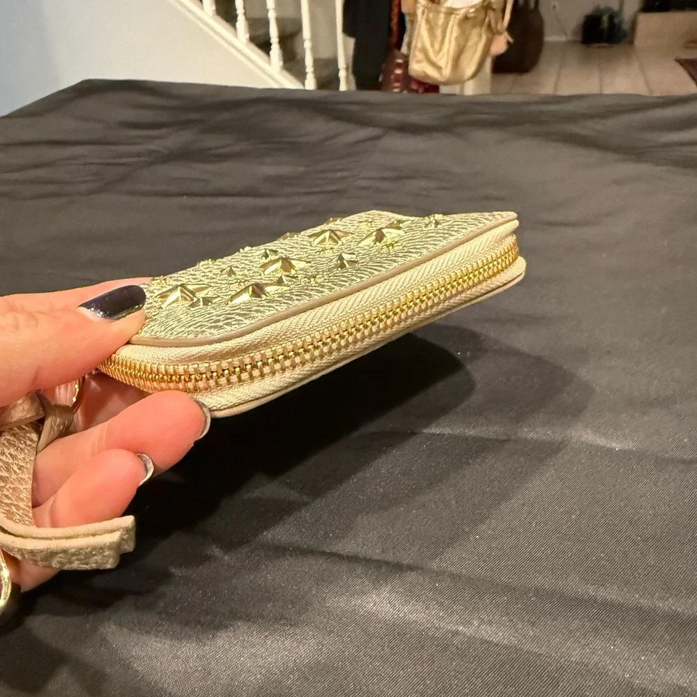 Jimmy Choo Gold Metallic Star Studded Key Holder Wallet with COA